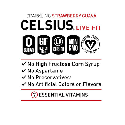 CELSIUS Essential Energy Drink, Sparkling Strawberry Guava 12 Fl Oz (Pack of 12)