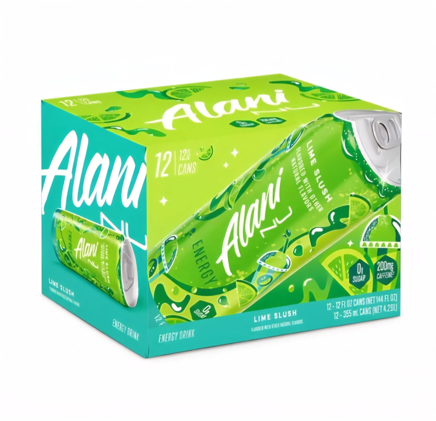 Alani Nu Lime Slush Energy Drink, 200mg Caffeine, 0g Sugar, 12 fl oz Cans, 12 Pack