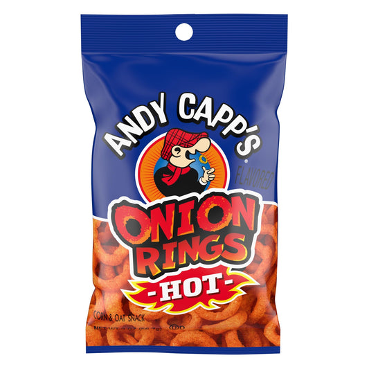 Andy Capp's Beer Battered Flavored Onion Flavored Rings Baked Oat and Corn Snacks, Hot, 2 oz