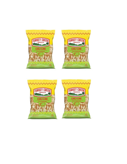 Turkey Creek - America’s Best Fried Pork Skins, offers a Premium 4-Bag Pack of its Chili-Lime Pork Rinds . These Pork Skin Chips (Chicharrones) are packed in full 2.0 oz bags.