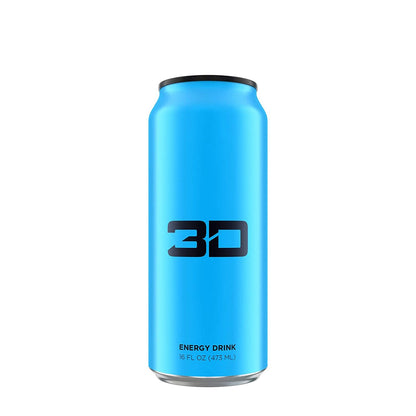 3D Energy Drink | Caffeine, Zero Sugar, Taurine, Panax Ginseng, Inositol, Guarana Seed, L-Carnitine Tartrate, 16 Fluid Ounce | 12 Pack (Blue)