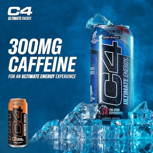 C4 Ultimate | Pre Workout Sugar Free Energy Drink | Tri-Stim Experience with 300mg Caffeine + TeaCrine + Dynamine | Orange Cream| 16oz (Pack of 12)