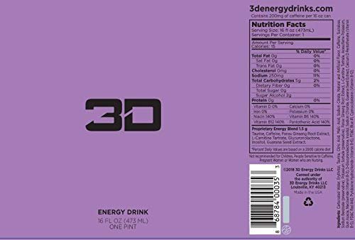 3D Energy Drink Grape 16 oz Cans (Pack of 12)