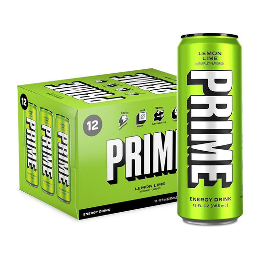 PRIME Energy LEMON LIME | Zero Sugar Energy Drink | Preworkout Energy | 200mg Caffeine with 355mg of Electrolytes and Coconut Water for Hydration| Vegan | Gluten Free |12 Fluid Ounce | 12 Pack