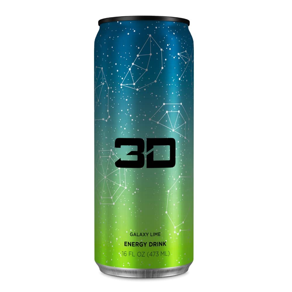 3D Energy Drink | 200mg Caffeine | Zero Sugar | Proprietary Energy Blend: Taurine, Panax Ginseng Root Extract, L-Carnitine Tartrate, Glucuronolactone, Inositol, Guarana Seed Extract | 16 Fluid Ounce Per Can | Galaxy Lime (12 Pack)