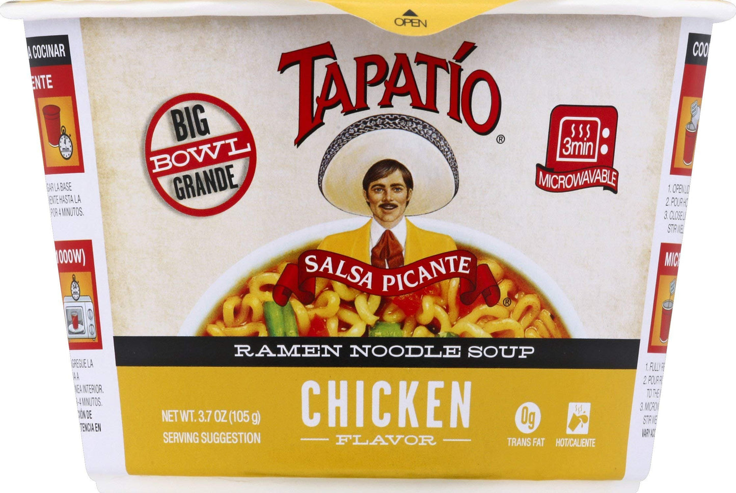 Tapatio Ramen Noodle Bowl 105g, Chicken Flavor (Bulk Case of 6)