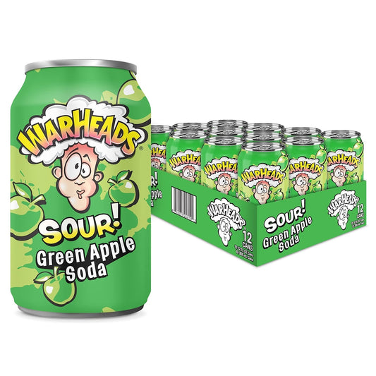 WARHEADS SODA - Sour Fruity Soda with Classic Warheads Flavors – Perfectly Balanced Sweet and Sour Soda - Warheads Candy Throwback Treat, Soda, Cocktail Mixer, Pack of 12, 12oz Cans