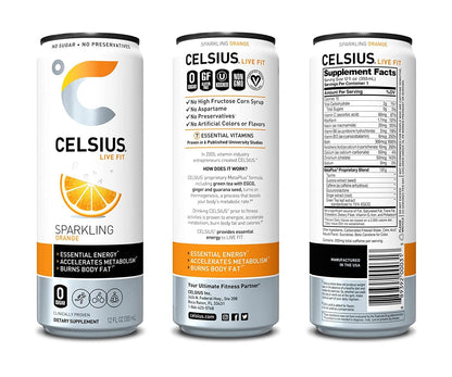 CELSIUS Essential Energy Drink 12 Fl Oz, Sparkling Orange (Pack of 4)