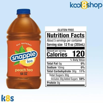 Snapple Peach All Natural Iced Tea 64 fl oz Plastic Bottle 4 Pack + 20 Compostable Bamboo Fiber Straws by KOOL8SHOP Infinite Deals