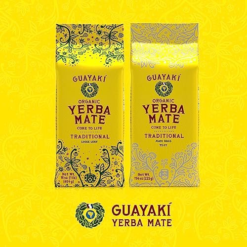 Guayakí Yerba Mate, Organic Traditional Unsweetened Loose Leaf, Perfect Hot Drink for Cold Weather, 16 Oz (Pack of 2), 40mg Natural Caffeine, Unsmoked, Smooth Energy & Focus