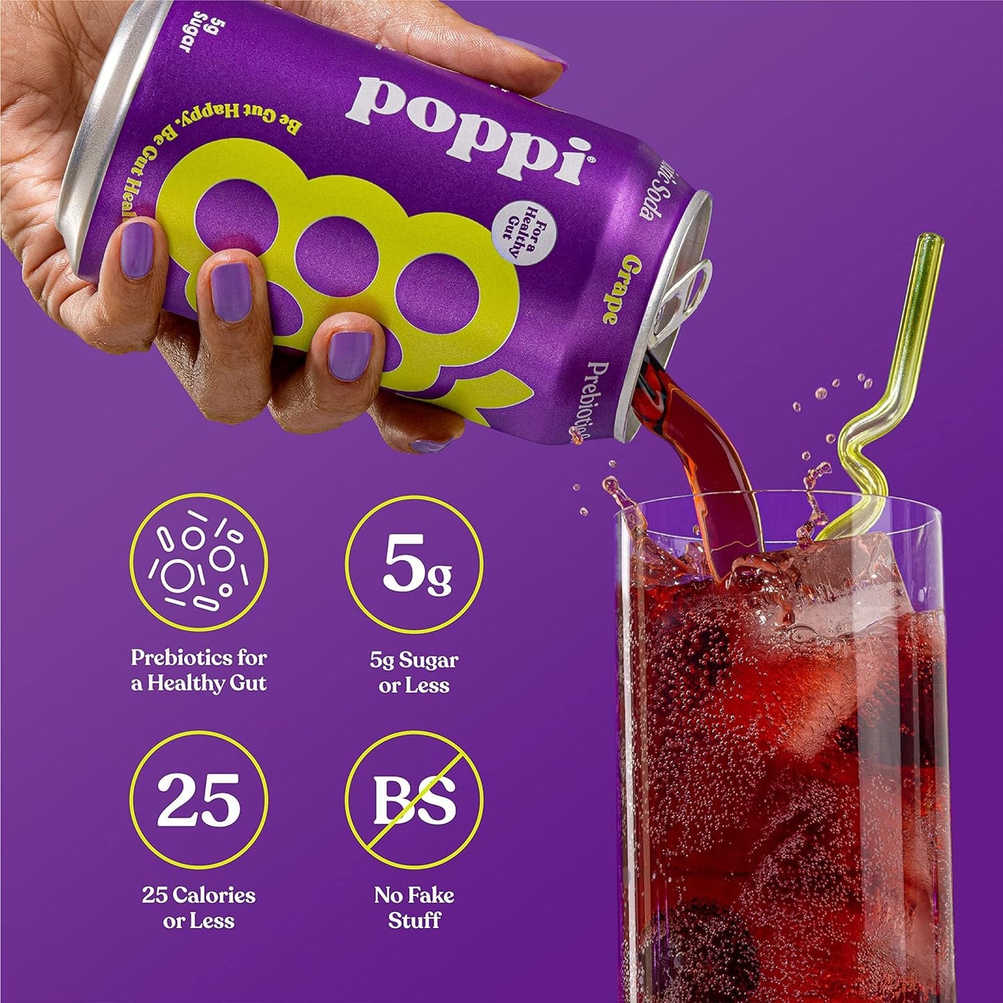 Poppi Grape Prebiotic Soda Single, 12 FZ (Pack of 12)