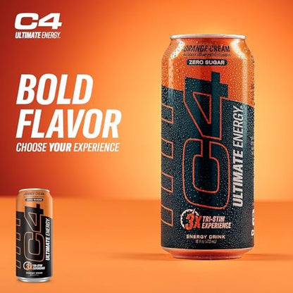 C4 Ultimate | Pre Workout Sugar Free Energy Drink | Tri-Stim Experience with 300mg Caffeine + TeaCrine + Dynamine | Orange Cream| 16oz (Pack of 12)