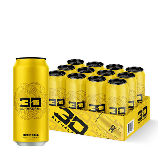 3D Sugar-Free Energy Drink, Pre-Workout Performance, Yellow (Alphaland), 16 oz Cans (Pack of 12)