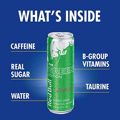 Red Bull Energy Drink, The Green Edition, 12 Fl Oz, 4 Pack, 48 Fl Oz