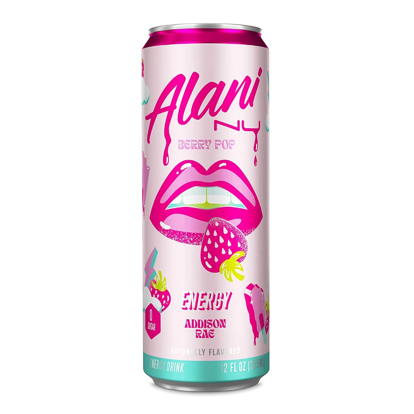 Alani Nu Sugar-Free Energy Drink, Pre-Workout Performance, Berry Pop, Addison Rae Collab, 12 oz Cans (Pack of 12)