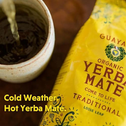 Guayakí Yerba Mate, Organic Traditional Unsweetened Loose Leaf, Perfect Hot Drink for Cold Weather, 16 Oz (Pack of 2), 40mg Natural Caffeine, Unsmoked, Smooth Energy & Focus