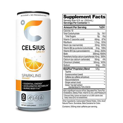 CELSIUS Essential Energy Drink 12 Fl Oz, Sparkling Orange (Pack of 4)