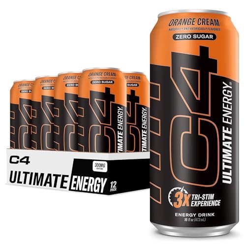 C4 Ultimate | Pre Workout Sugar Free Energy Drink | Tri-Stim Experience with 300mg Caffeine + TeaCrine + Dynamine | Orange Cream| 16oz (Pack of 12)