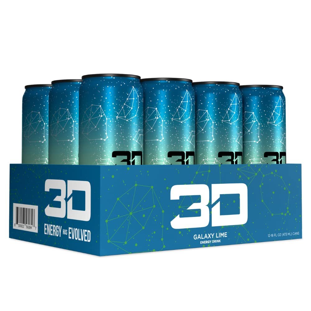 3D Energy Drink | 200mg Caffeine | Zero Sugar | Proprietary Energy Blend: Taurine, Panax Ginseng Root Extract, L-Carnitine Tartrate, Glucuronolactone, Inositol, Guarana Seed Extract | 16 Fluid Ounce Per Can | Galaxy Lime (12 Pack)