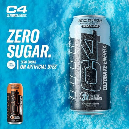 C4 Ultimate | Pre Workout Sugar Free Energy Drink | Tri-Stim Experience with 300mg Caffeine + TeaCrine + Dynamine | Orange Cream| 16oz (Pack of 12)