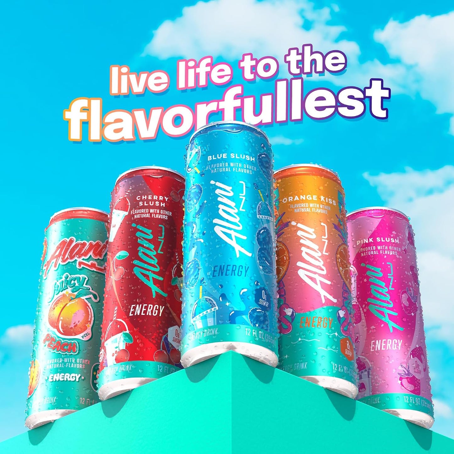 Alani Nu Energy Drinks 6 Pack Cans Sugar Free 200mg of Caffeine B Vitamins 12 Fl Oz (Blue Slush)