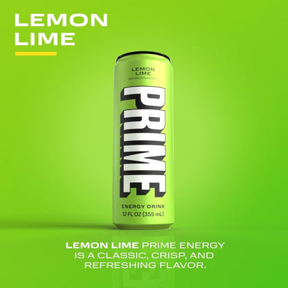 PRIME Energy LEMON LIME | Zero Sugar Energy Drink | Preworkout Energy | 200mg Caffeine with 355mg of Electrolytes and Coconut Water for Hydration| Vegan | Gluten Free |12 Fluid Ounce | 12 Pack