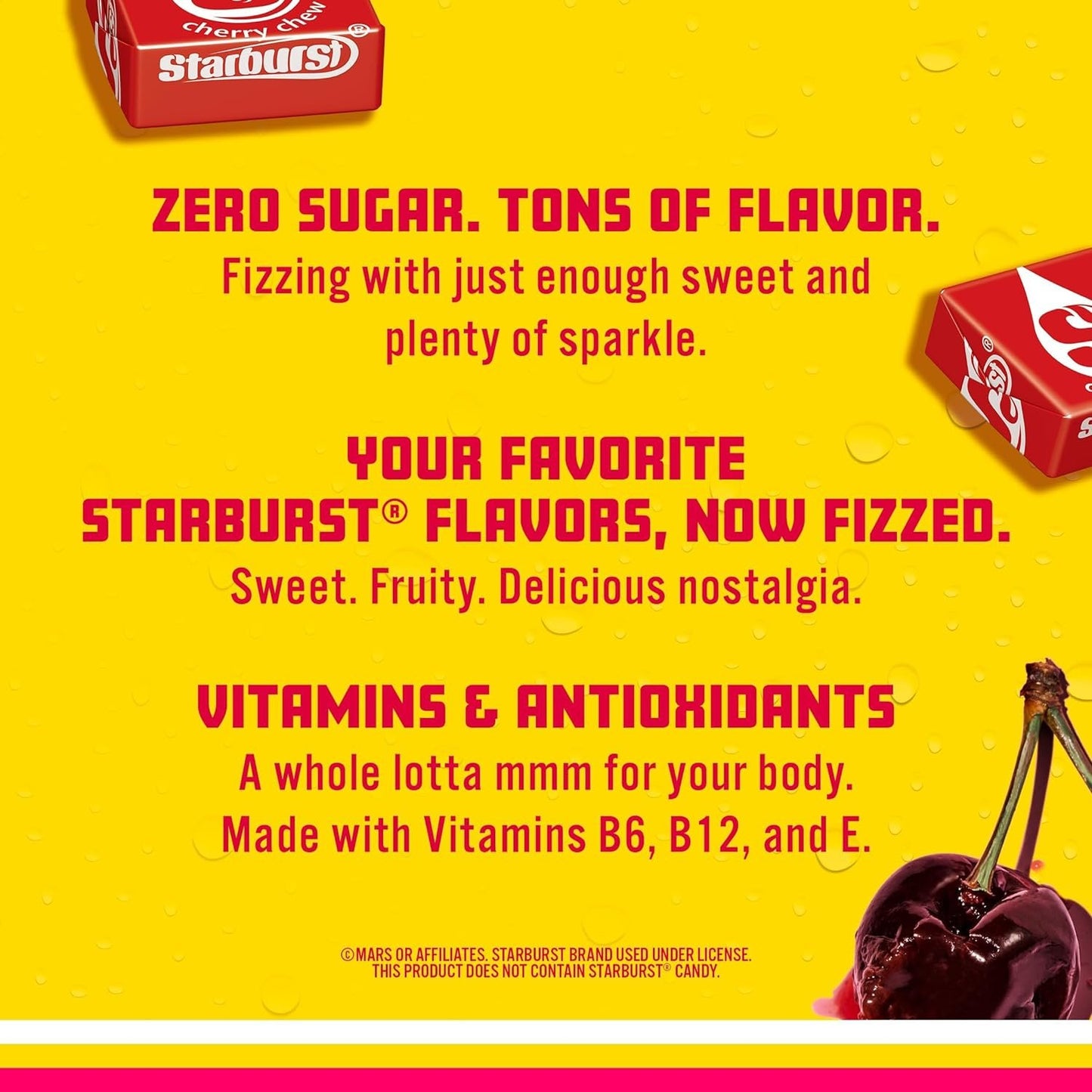 Sparkling Ice STARBURST Cherry, Zero Sugar Flavored Sparkling Water, with Vitamins and Antioxidants, Low Calorie Beverage, 17 fl oz Bottles (Pack of 12)