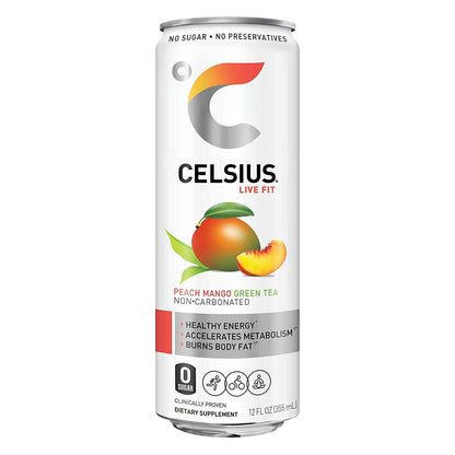 CELSIUS Essential Energy Drink 12 Fl Oz, Peach Mango Green Tea (Pack of 4)