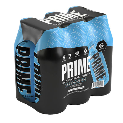 Prime Hydration Drink, Blue Raspberry, 16.9oz 6-Pack Bottles