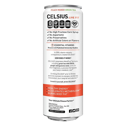 CELSIUS Essential Energy Drink 12 Fl Oz, Peach Mango Green Tea (Pack of 4)