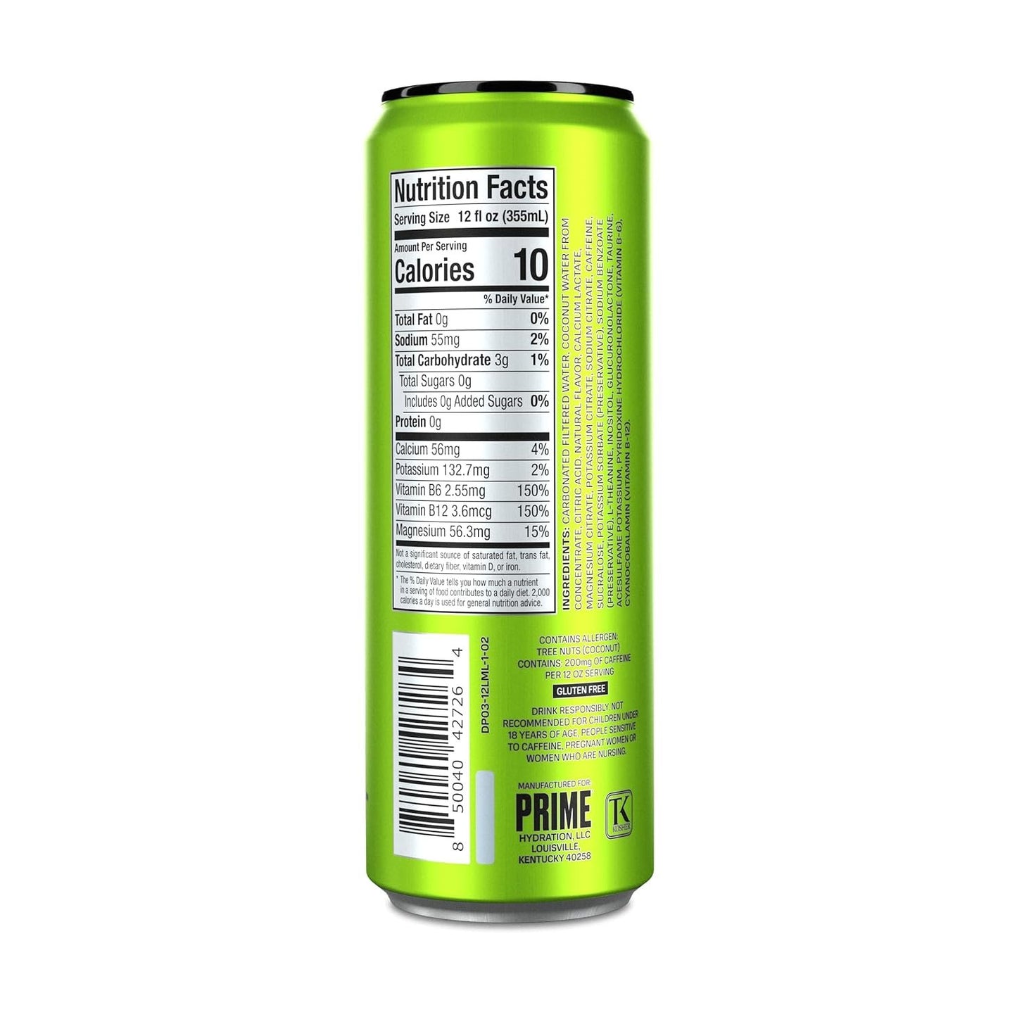 PRIME Energy LEMON LIME | Zero Sugar Energy Drink | Preworkout Energy | 200mg Caffeine with 355mg of Electrolytes and Coconut Water for Hydration| Vegan | Gluten Free |12 Fluid Ounce | 12 Pack