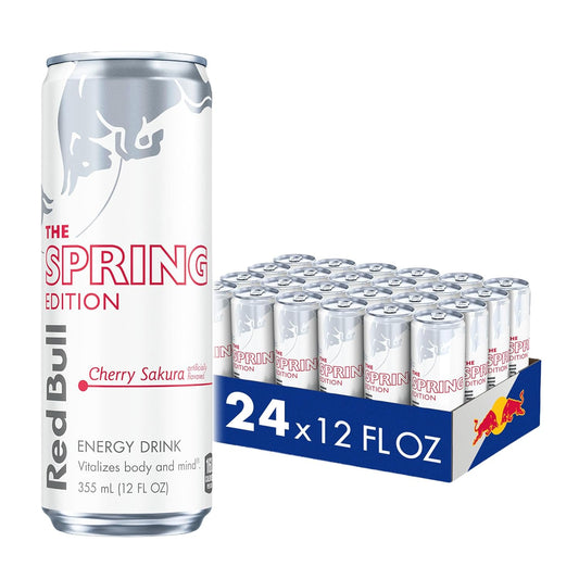 Red Bull Spring Edition Energy Drink, Cherry Sakura, 114mg Caffeine, Taurine & B Vitamins, 12 oz. Pack of 24 Cans