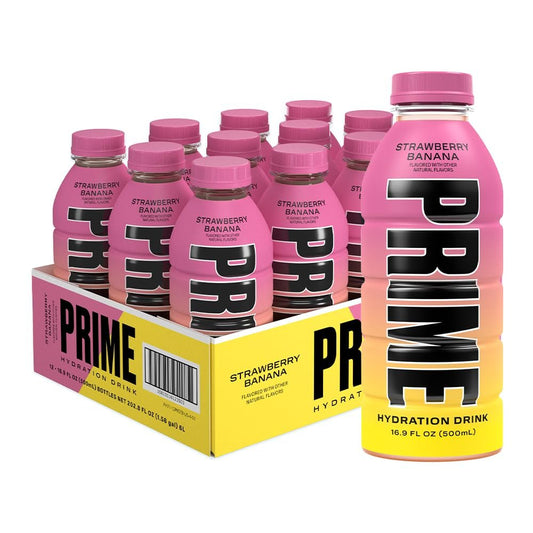 PRIME Hydration Strawberry Banana 16.9 Fl Oz (Pack of 12)