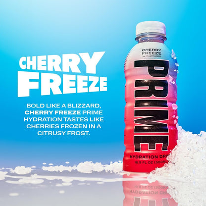 PRIME Hydration CHERRY FREEZE | Sports Drinks | Electrolyte Enhanced for Ultimate Hydration | 250mg BCAAs | B Vitamins | Antioxidants | 2g Of Sugar | 16.9 Fluid Ounce | 12 Pack