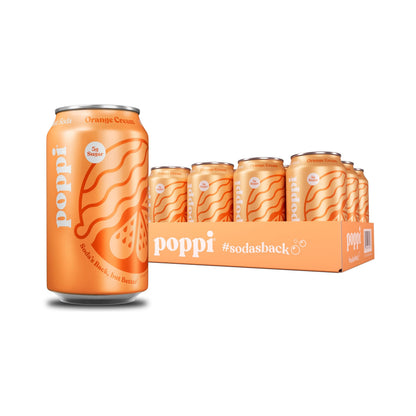 POPPI Sparkling Prebiotic Soda, Beverages w/Apple Cider Vinegar, Seltzer Water & Fruit Juice, Orange Cream, 12oz (12 Pack)