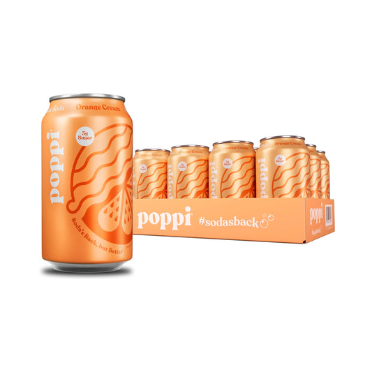 POPPI Sparkling Prebiotic Soda, Beverages w/Apple Cider Vinegar, Seltzer Water & Fruit Juice, Orange Cream, 12oz (12 Pack)