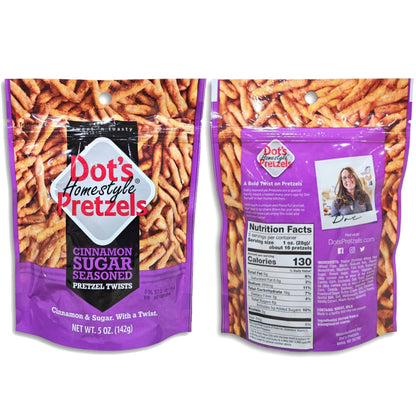 Dot's Homestyle Pretzels Cinnamon Sugar Seasoned Pretzel Twists, 5 Ounce Bag, Pack of 8