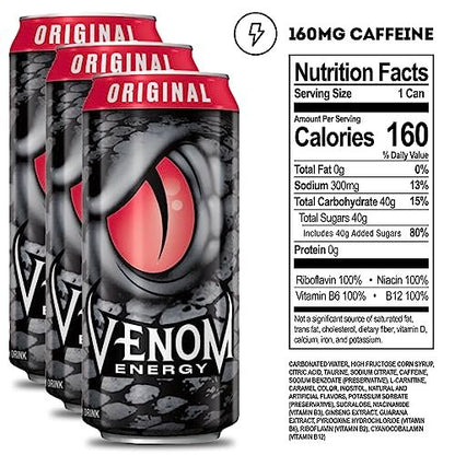 Venom Energy Drink, 16 Fl Oz, 12 Pack, 0 Fat, 160mg Caffeine