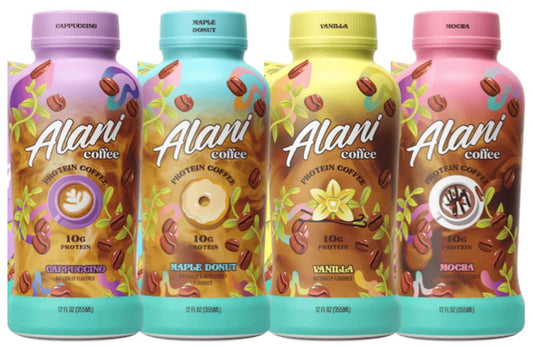 Alani Coffee Shakes Mocha, Maple Donut, Cappuccino, & Vanilla Variety Pack - 4 Bottles 12 oz Each