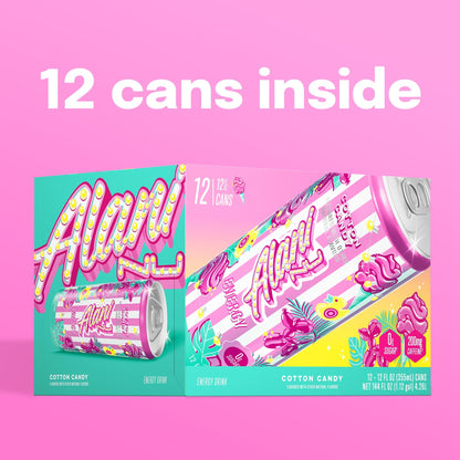 Alani Nu COTTON CANDY, Sugar Free, Low Calorie Energy Drinks, 200mg Caffeine, Biotin, B Vitamins, Zero Sugar, 10 Calories, 12 Fl Oz Cans, 12 Pack