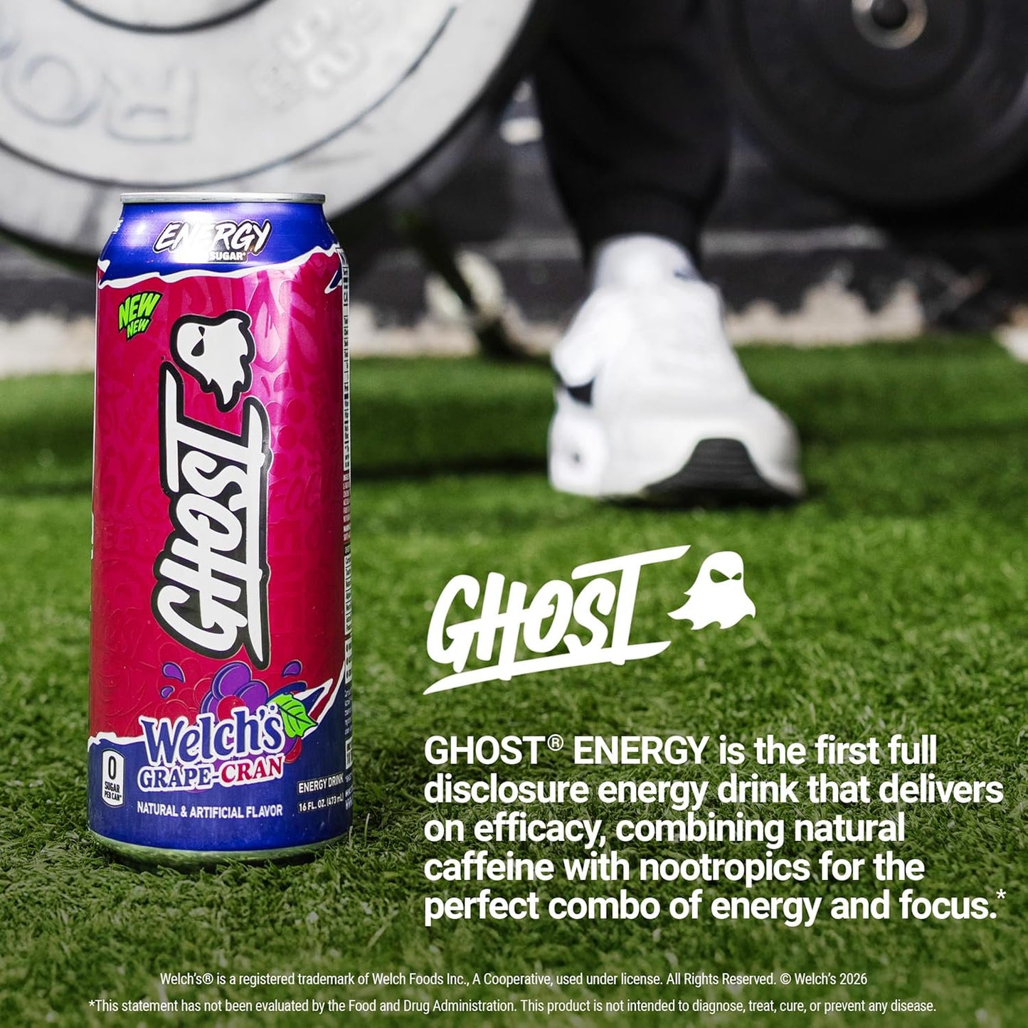 GHOST Energy Drink - 12-Pack, Welch's Grape-Cran, 16oz Cans - Energy & Focus & No Artificial Colors - 200mg of Natural Caffeine, L-Carnitine & Taurine - Gluten-Free & Vegan