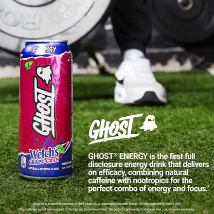 GHOST Energy Drink - 12-Pack, Welch's Grape-Cran, 16oz Cans - Energy & Focus & No Artificial Colors - 200mg of Natural Caffeine, L-Carnitine & Taurine - Gluten-Free & Vegan