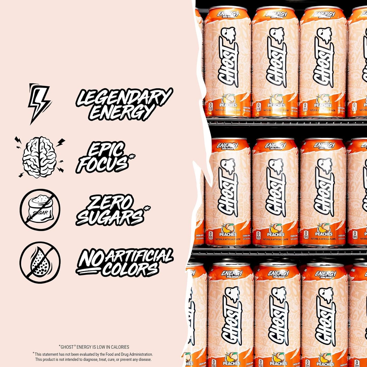 Ghost Energy Drink Peaches 16 oz (Pack of 12)
