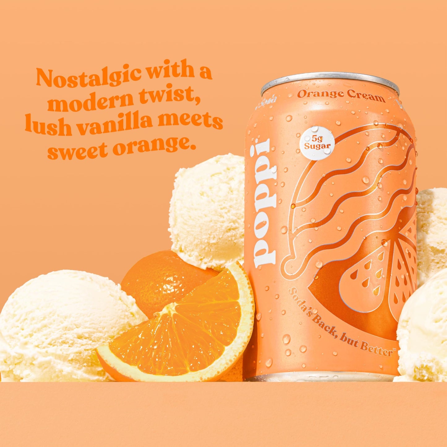 POPPI Sparkling Prebiotic Soda, Beverages w/Apple Cider Vinegar, Seltzer Water & Fruit Juice, Orange Cream, 12oz (12 Pack)