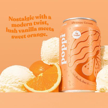 POPPI Sparkling Prebiotic Soda, Beverages w/Apple Cider Vinegar, Seltzer Water & Fruit Juice, Orange Cream, 12oz (12 Pack)