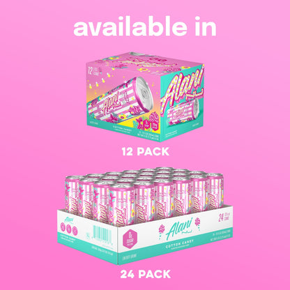 Alani Nu COTTON CANDY, Sugar Free, Low Calorie Energy Drinks, 200mg Caffeine, Biotin, B Vitamins, Zero Sugar, 10 Calories, 12 Fl Oz Cans, 12 Pack