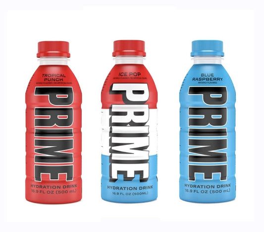 Prime Hydration Drink Variety Pack (16.9oz 6pk) Tropical Punch, Ice Pop, Blue Raspberry W/ Tip The Scales sticker