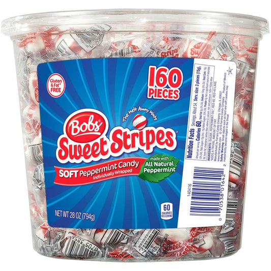 Brach's Bobs Sweet Stripes Soft Peppermint Candy, 160 Individually-Wrapped Pieces, 28 Ounce Jar