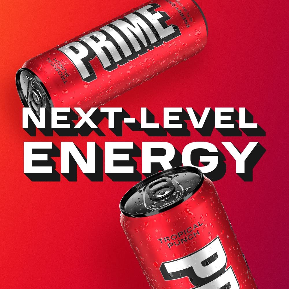 PRIME Energy TROPICAL PUNCH | Zero Sugar Energy Drink | Preworkout Energy | 200mg Caffeine with 355mg of Electrolytes and Coconut Water for Hydration| Vegan | Gluten Free |12 Fluid Ounce | 12 Pack