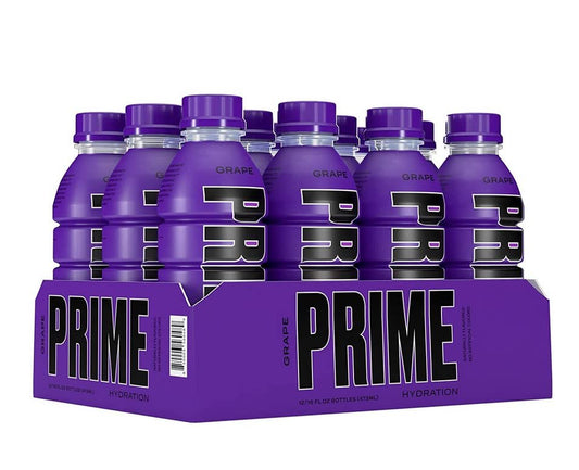 Prime Hydration with BCAA Blend for Muscle Recovery 16.9 Fl Oz Bottle 12 Count (Grape)